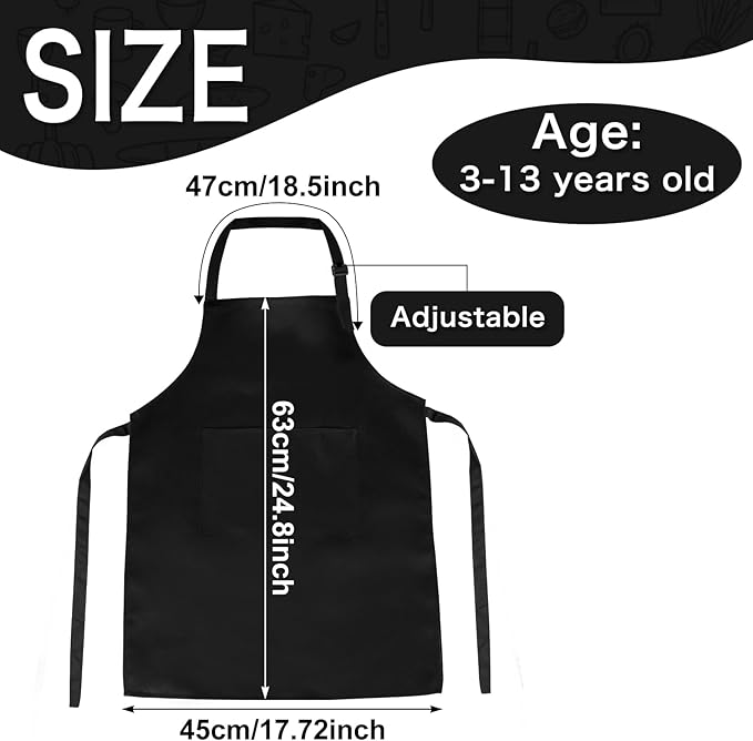 PLULON 15Pcs Kids Paint Aprons Bulk Art Painting Apron for Kids, Paint Apron Adjustable Children Chef Aprons with 2 Pockets for Girls Boys Painting Baking Cooking Crafting (Black)