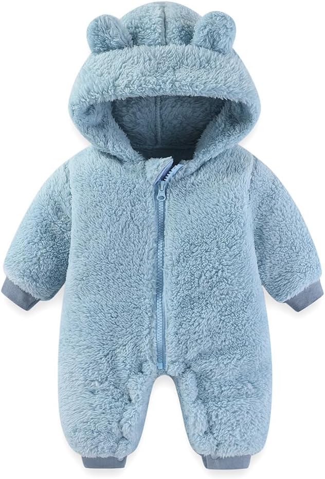 Newborn Baby Bear Outfit Suit Girls Boys Fleece Jumpsuit Romper Hooded Winter Snowsuit Clothes