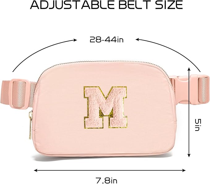 Gitus Gifts for 8 9 10 11 12 Year Old Girls Belt Bag Fanny Pack Crossbody Bags with Initial Letter Patch Cute Stuff Birthday Gifts for Teen Girls Women Personalized Trend Stuff (Coral Pink-M)