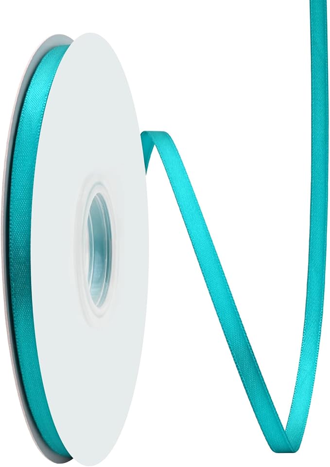 Turquoise Satin Ribbon 1/4 Inch X 50 Yards Solid Color Double Faced Ribbons Perfect for Crafts Wedding Decor Bow Making Arts Sewing and More