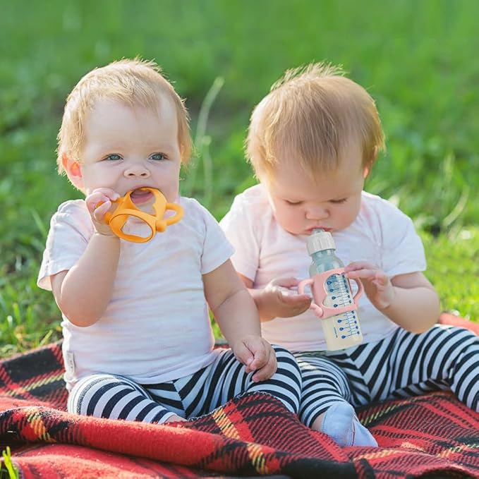 Silicone Baby Bottle Handles, 2PCS Bottle Handles for Dr Brown Narrow Bottles, Easy Grip Handles to Hold Baby Bottle, Easy Carry Handle Lightweight Bottle Handle(Pink/Orange)