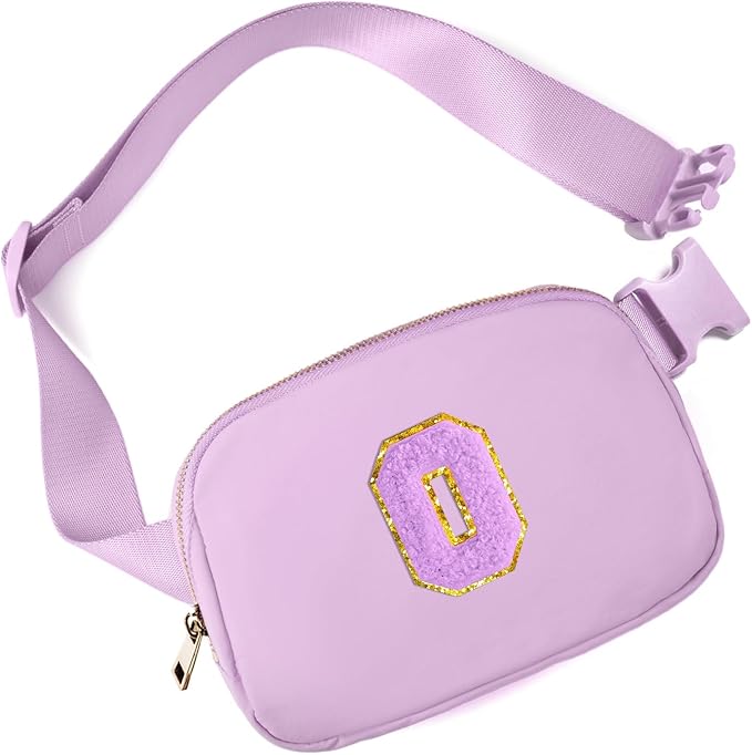Gitus Gifts for 8 9 10 11 12 Year Old Girls Belt Bag Fanny Pack Crossbody Bags with Initial Letter Patch Cute Stuff Birthday Gifts for Teen Girls Women Personalized Trend Stuff (Lavender-O)