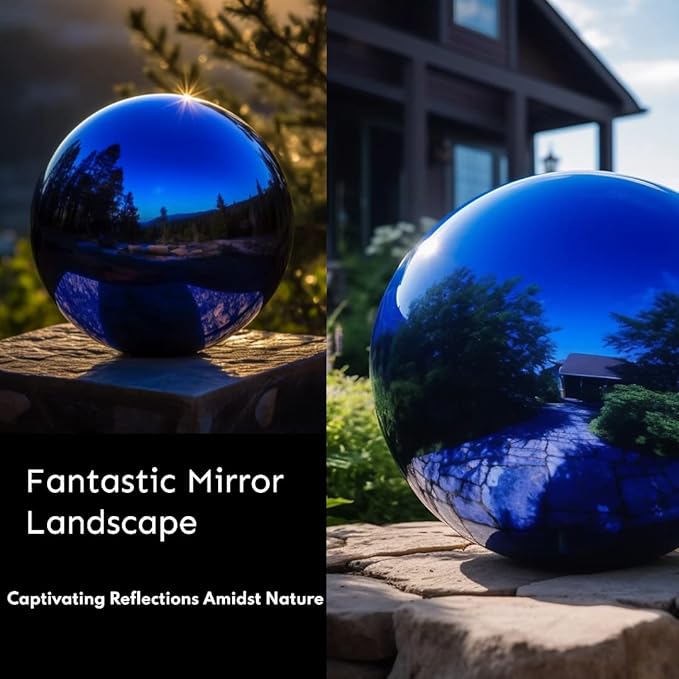 12 Inch Stainless Steel Gazing Globe,v2croft Hollow Ball Mirrored Surface Polished Shiny Sphere,Garden Stainless Steel Gazing Ball for Outdoor Lawn Pond Yard Ornament(Blue)
