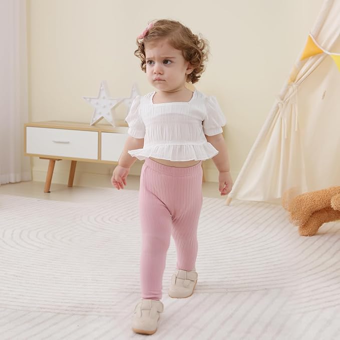 Newborn Toddler Baby Girl Pants Leggings Ribbed Straight Flare Infant Girl Pants Leggings Bell Bottoms 5 Packs