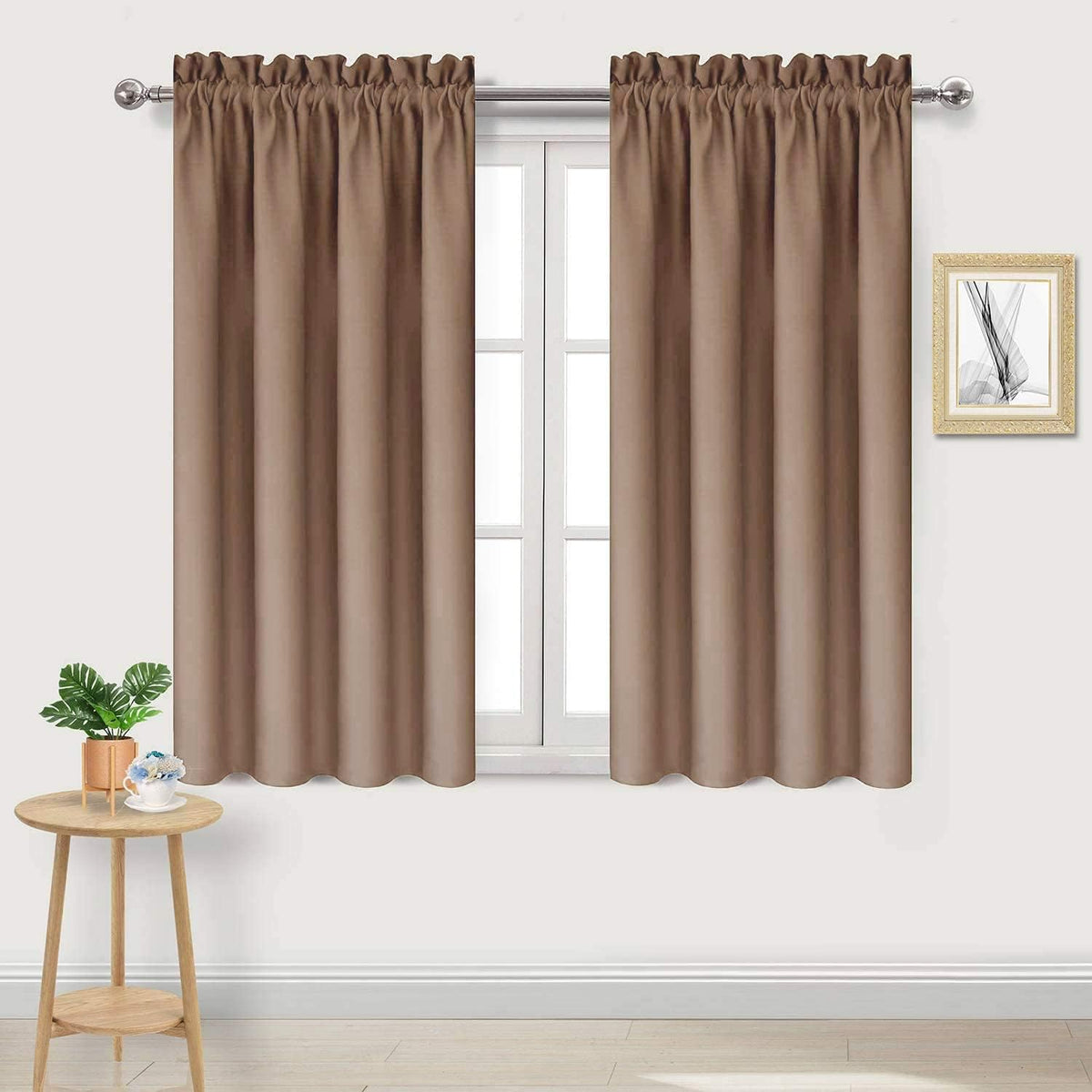 DWCN Blackout Curtains Room Darkening Thermal Insulated Bedroom Curtains Window Curtain Panels, 42 x 45 inches Long, Set of 2 Khaki Rod Pocket Drapes