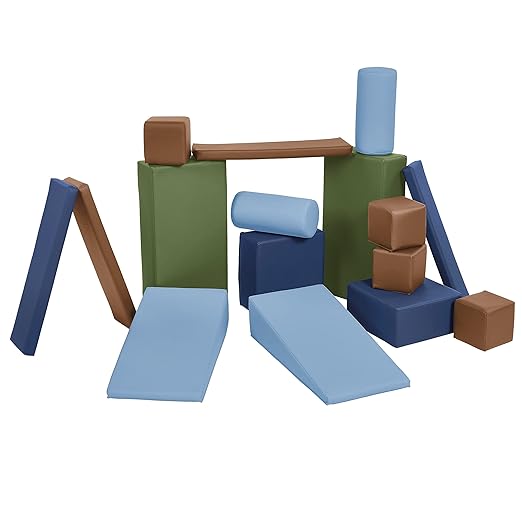 ECR4Kids SoftZone Soft Builder Blocks, Foam Shapes, Earthtone, 16-Piece