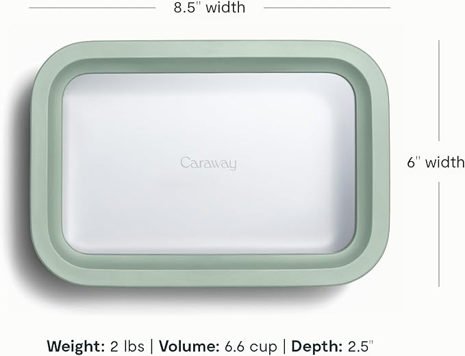Caraway Glass Food Storage - 6.6 Cup Glass Container - Ceramic Coated Food Container - Non Toxic, Non Stick Lunch Box Container with Glass Lids - Dishwasher, Oven, & Microwave Safe - Mist