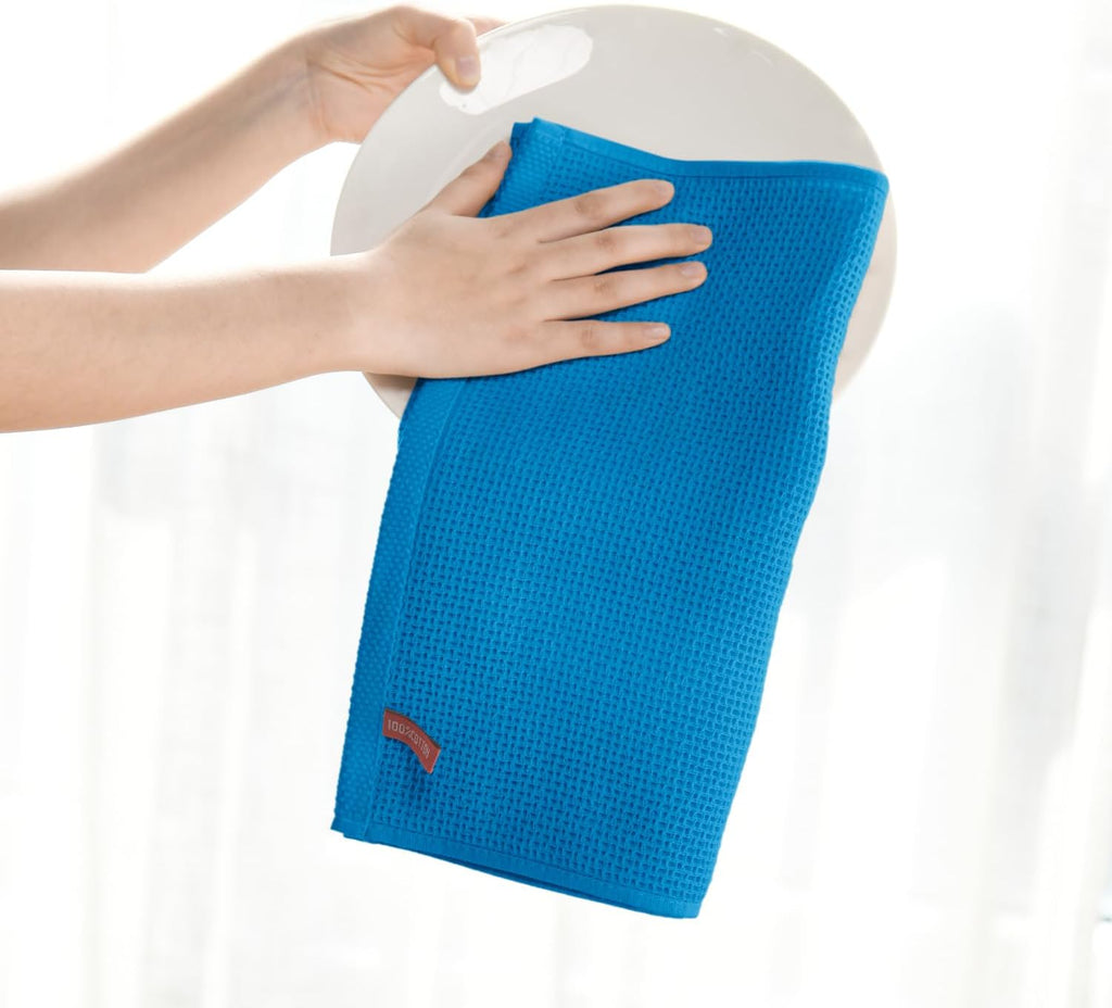 Artoid Mode 100% Cotton Sky Blue Waffle Weave Kitchen Dish Cloths, 12x12 Inch Ultra Soft Absorbent Quick Drying Kitchen Dish Towels Set of 6