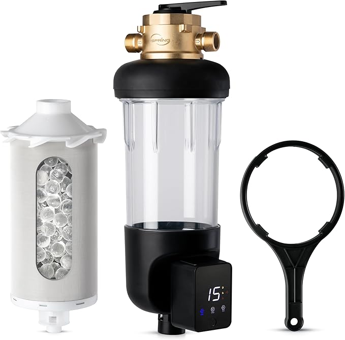 iSpring WSP50SL-ARJ-BP, NSF Certified, Whole House Spin Down Sediment Water Filter, 4 Modes Bypass, Includes Siliphos Helps Prevent Scale, Clear Housing, Jumbo Size, Touch-Screen Auto Flushing