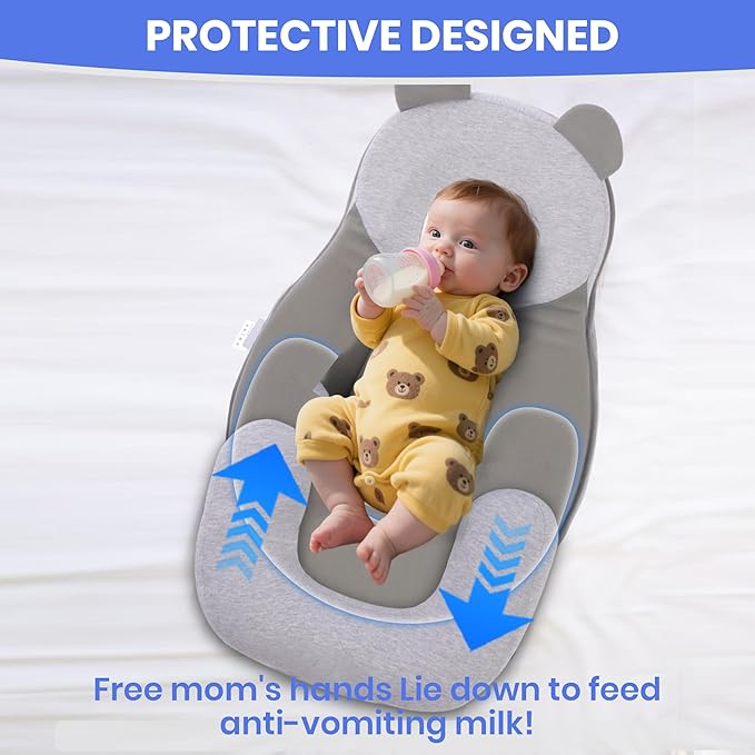 Baby Feeding Pillow, Anti Overflow Feeding Pillow for Reducing Spit-Up, Safety Nursing Pillow, Baby Lounger Reflux Wedge Breastfeeding, Removable top and Bottom
