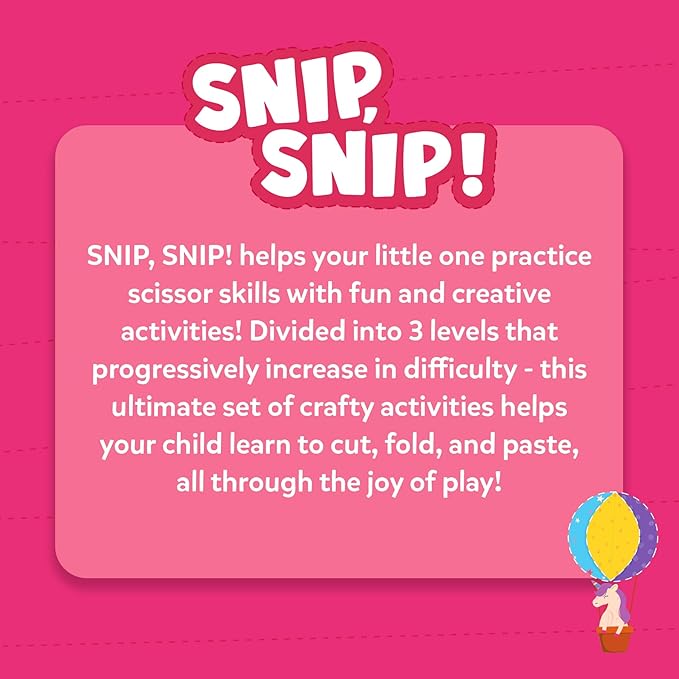 Skillmatics Scissor Skills Activity Book - Snip Snip Unicorns & Princesses, Stocking Stuffers, 25 Fun Cutting Activities, 2 Child-Safe Scissors, Felt Craft Kit, Christmas Gifts for Ages 3, 4, 5, 6, 7