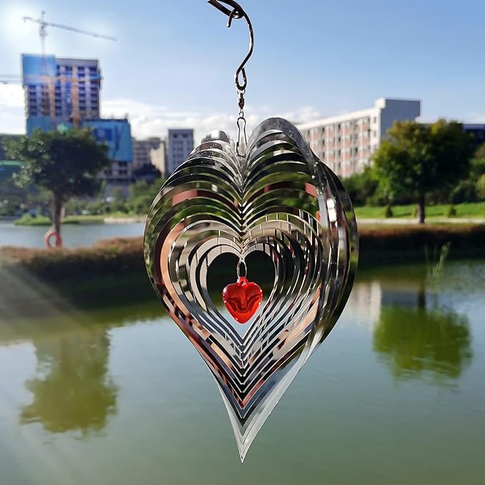 DJUAN Wind Spinner Outdoor Metal Decorations,3D Red Heart Wind Spinners for Yard and Garden, Mirror Stainless Steel Wind Sculptur Spinner Indoor Outdoor Garden Decoration Crafts Ornaments Worth Gift