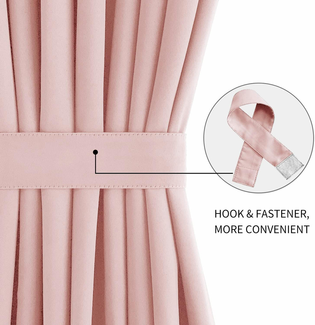 DWCN French Door Curtains – Rod Pocket Thermal Blackout Curtain for Doors with Glass Window, Kitchen and Patio Doors for Privacy, 25 X 40 Inches Long, 1 Curtain Panel with Tieback,Blush Pink