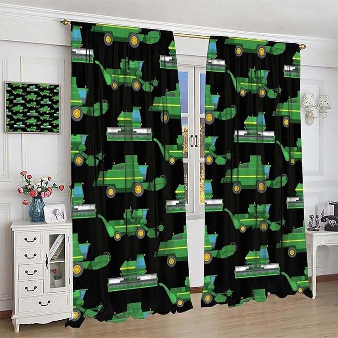 Kids Agriculture Machine Window Curtains, Farm Equipment Tractors Transport Combines Rod Pocket Decorative Windows Curtain for Boys Children Teens Room Decor 72x63in (30% Blackout)