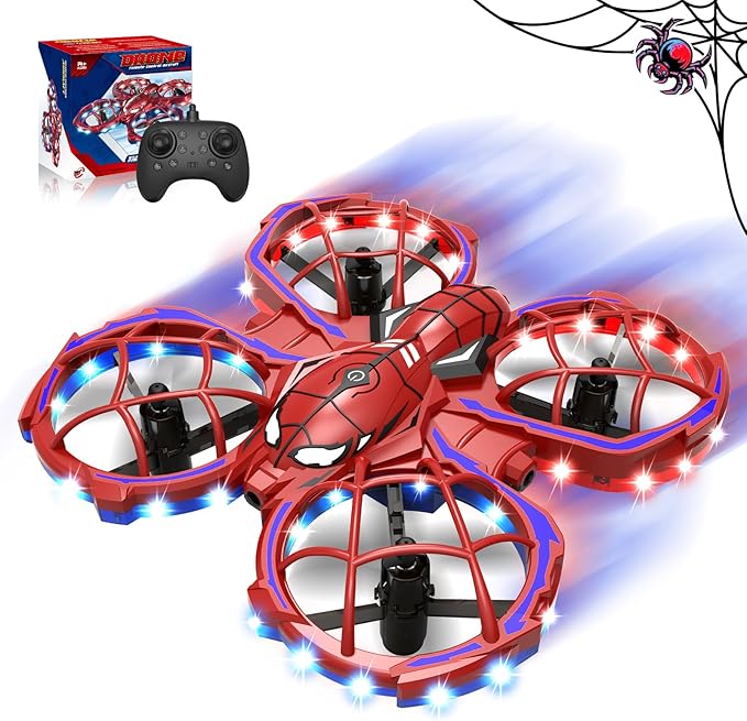 Spider Drone for Kids, Jomzuci RC Mini Drone with 360°Flip, Hover Indoor Drones for Kids 8-12 with 2 Batteries, Headless Mode, 3 Speed Mode, Quadcopter Outdoor Toys Gifts for 8-12 Year Old Boys Girls