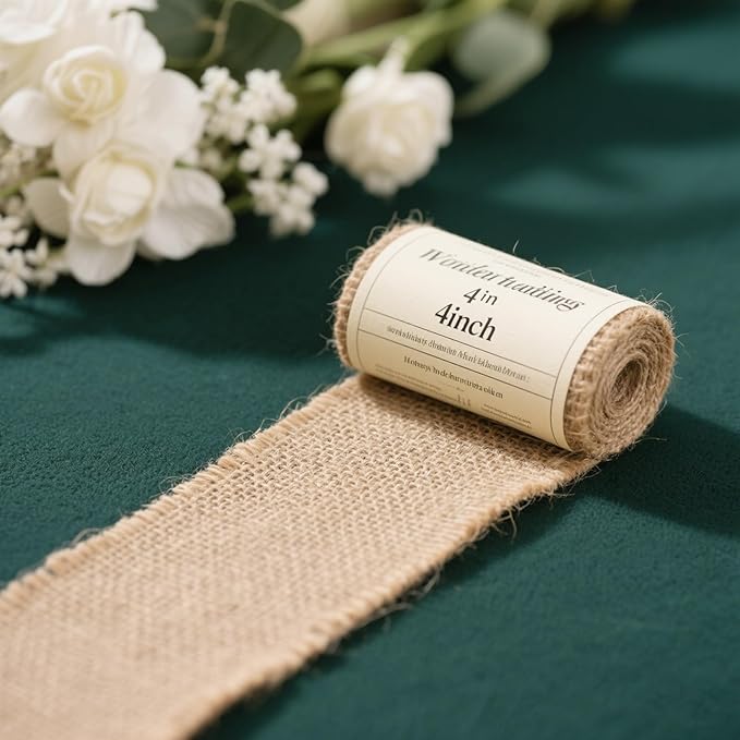 KINJOEK 4 Inch Wide 54 Yards Burlap Ribbon, Natural Jute Fabric Ribbon Crafts Ribbon for Christmas Wedding Gifts Burlap Fabric DIY for Decoration