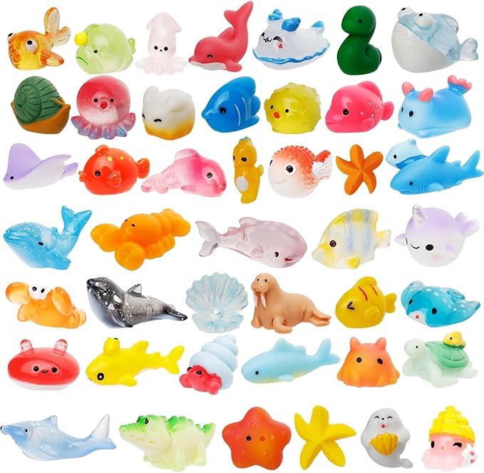 44 Pcs Mini Ocean Resin Animals 44 Styles Resin Animals Figurines Bulk for Fairy Garden Miniature Dollhouse Accessories Hide Crafts Decor