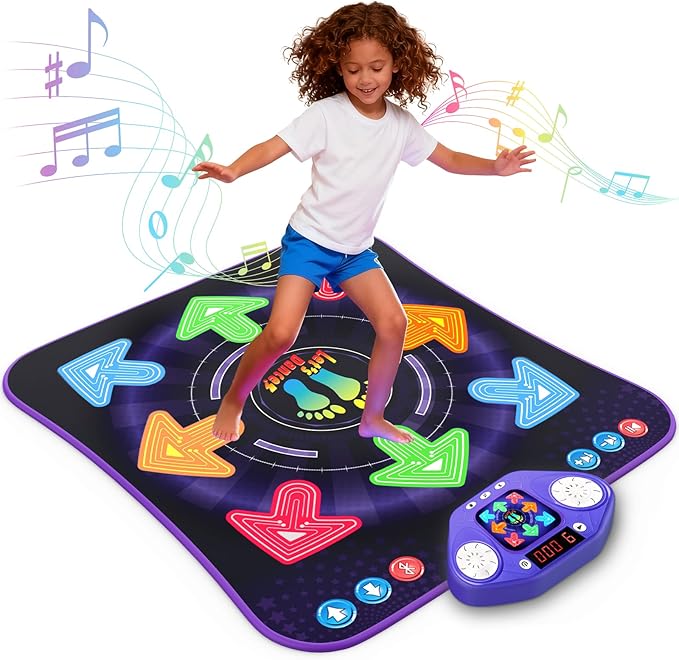 Dance Mat Toys for 3-12 Year Old Girls Boys, Dance Pad with Light Up 8-Buttons & Bluetooth, Music Dance Game with 7 Game Modes, Christmas Birthday Gifts for 3 4 5 6 7 8 9 10+ Year Old Girls Boys