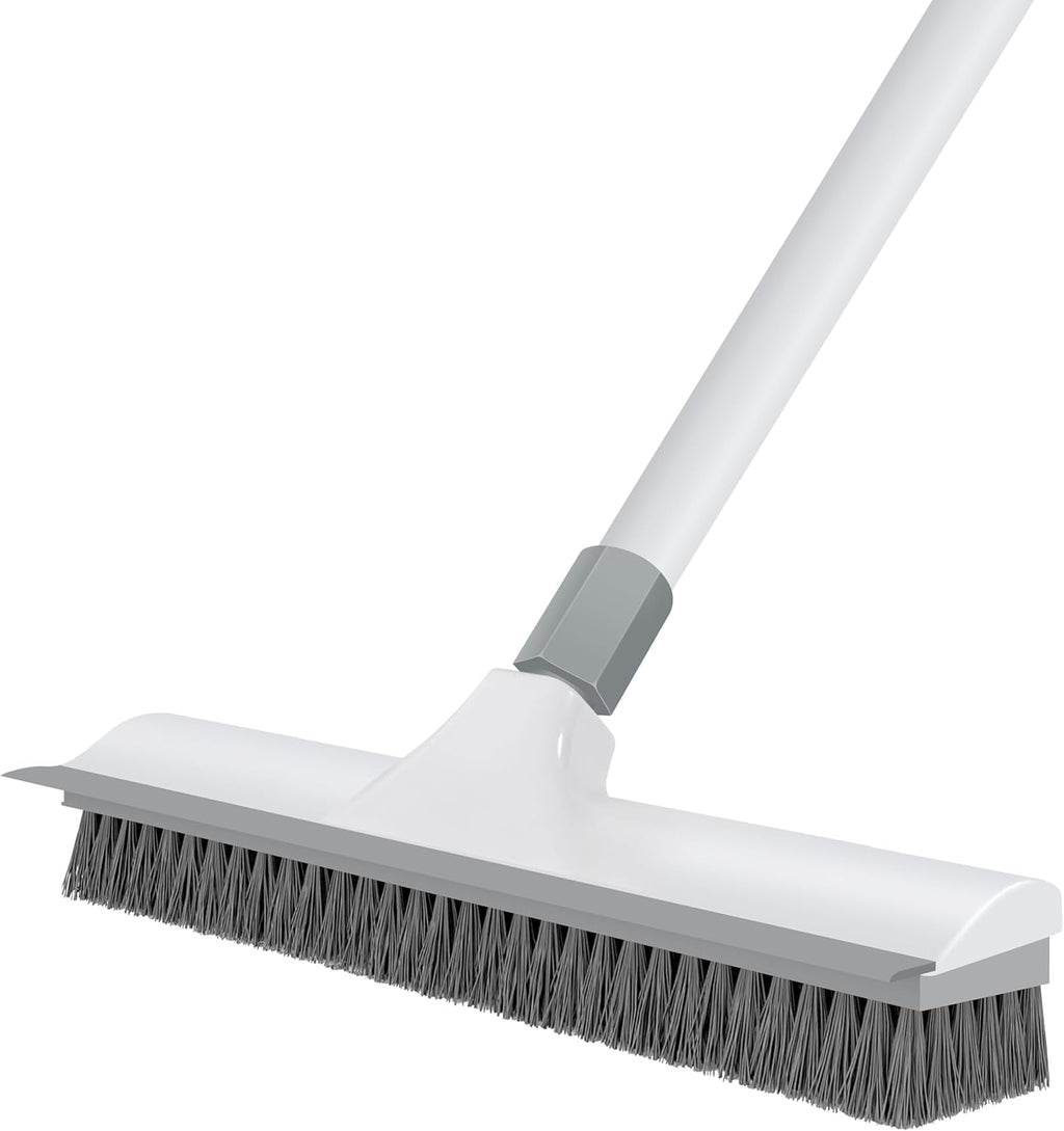 Floor Scrub Brush with 60 inch Long Handle, 2 in 1 Heavy Duty Stiff Bristle Floor Scrubber Brush and Scraper for Cleaning Shower, Tile, Bathroom, Kitchen, Deck, Garage, Patio