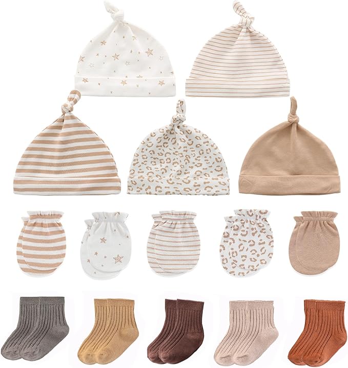 Newborn Baby Boy Girl Caps Mittens Socks Set Cotton Baby Essentials Accessories (Hats+Gloves+Socks)