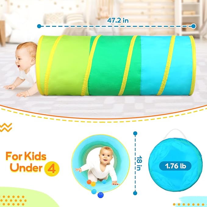 Moncoland Kids Play Tunnel Tent for Toddlers, Colorful Cotton Pop Up Crawl Tunnel Toy for Baby Infant Children or Dog Cat Pet, Collapsible Gift for Boy and Girl and Game (Cotton Baby Tunnel)