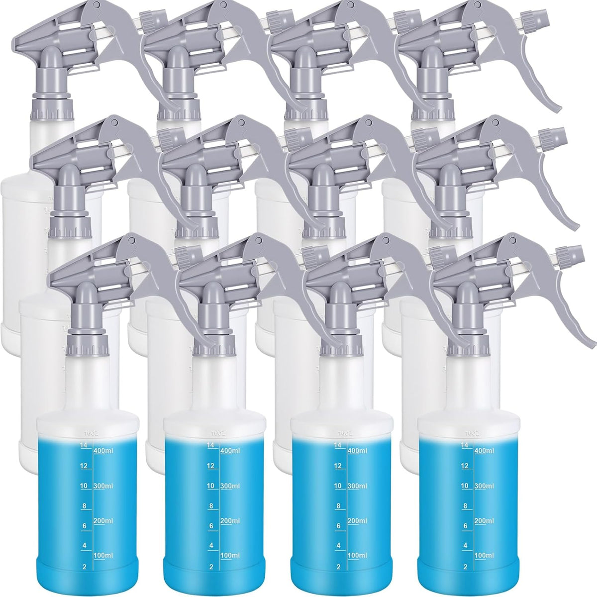Eccliy 12 Pcs 16 Oz Plastic Spray Bottle, Adjustable Empty Reusable Sprayer for Cleaning, Planting, Water, Bathroom and Kitchen, BBQ, Commercial and Residential(Pure Grey Clear,Measurement)