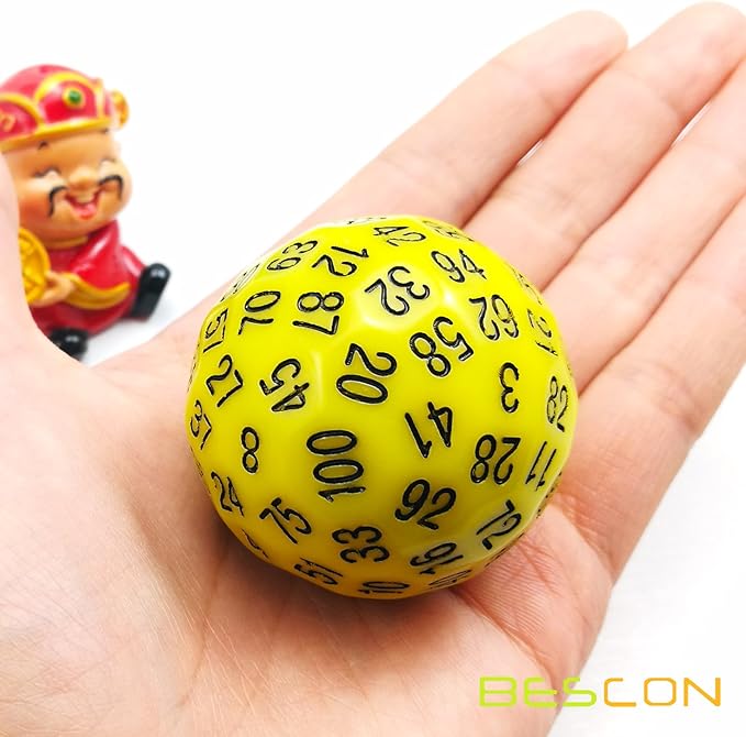 Bescon Polyhedral Dice 100 Sides Dice, D100 die, 100 Sided Cube, D100 Game Dice, 100-Sided Cube of Yellow Color