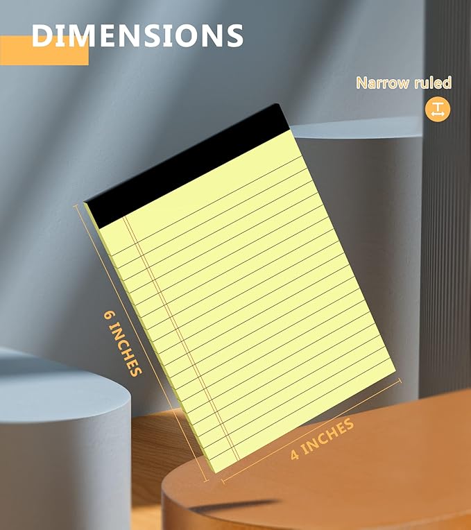 Yellow Note Pads, 12 Pack Legal Pads 4x6 Inch, Notepad of Lined Paper, Perforated Notepads, Pocket Writing Pads for Grocery List Shopping List, Memo Pads Scratch Pads for Daily Planning, 30 Sheet/Pad