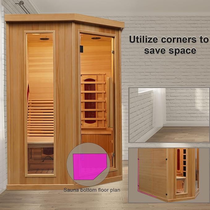 Smartmak Far Infrared Single Recliner Wooden Sauna,Home Indoor Canadian Hemlock Wooden Sauna,with 6 Heaters,Oxygen Bar,LED Controller,Bluetooth,Color Therapy Light(220V, 2300W)