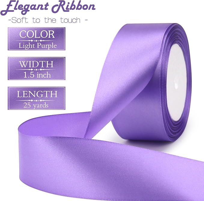 Light Purple Solid Satin Ribbon 1-1/2 Inch 25 Yards Solid Polyester Fabric Ribbon for Gift Wrapping Wedding Christmas Baby Shower Birthday Party Decoration Handmade Immortal Flower Craft