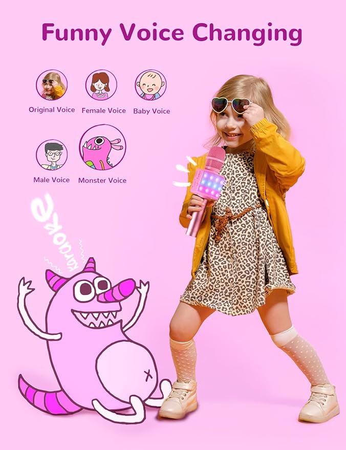 Amazmic Toys for Girls, Kids Karaoke Microphone Toddler Microphone for Kids with Lights, Birthday Gift for Girls, Boys Toy Age 3 4 5 6 7 8 9 10-14+(Pinkcolor)