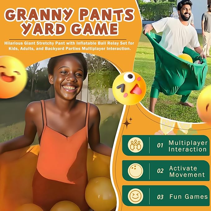 Granny Pants Yard Game – Hilarious Giant Stretchy Pant with Inflatable Ball Relay Set for Families, Adults, and Backyard Parties