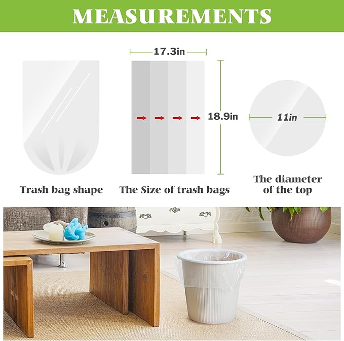 Teivio 3 Gallon 300 Counts Clear Trash Bags Garbage Bags, Mini Waste Basket Liners,Bathroom Trash Can Bin Liners, Small Plastic Bags for Home Office Kitchen Car Bedroom Dog waste Baby Diaper