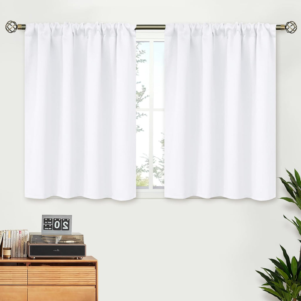 BGment Short White Curtains 36 Inches Length - Rod Pocket 42 Inch Width Privacy Window Treatments Drapes for Kitchen Cafe Bathroom, 2 Panels, 42 x 36 Inch