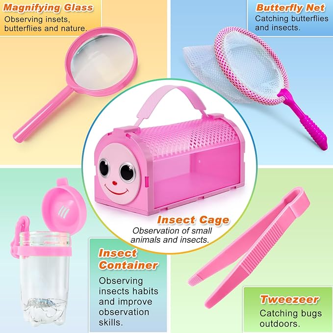 Bug Catcher Kit & Outdoor Explorer Kit for Kids, 10 Pcs Bug Catching Kit with Toy Cage, Backpack, Flashlight, Manifying Glass, Toy Net, Outdoor Exploration Toys Gift for Boys Girls 3-12
