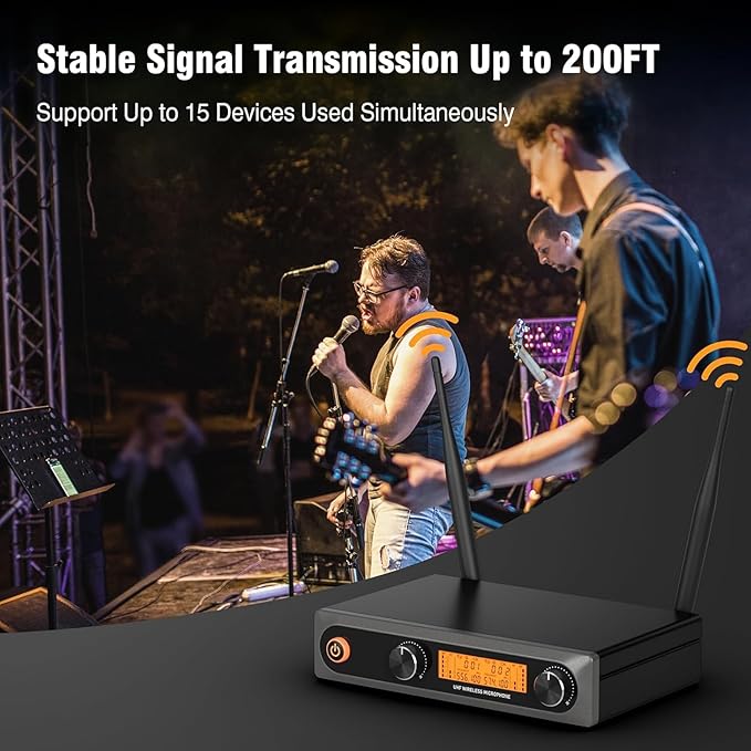 Wireless Microphone Karaoke System, Dual UHF Cordless Dynamic Mic Handheld Microphone System, 100ft Range, for Karaoke, Meeting, Party, Home KTV Set, Wedding, Church, DJ