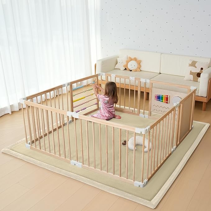 SUNYRISY Baby Play Mat for Floor 60 x 70in, 1.4in Thick Memory Foam Padded Play Mats Baby Rug, Soft Velvet Infants Toddler Kids Crawling Mat for Nursery, Non-Slip Bottom, Beige
