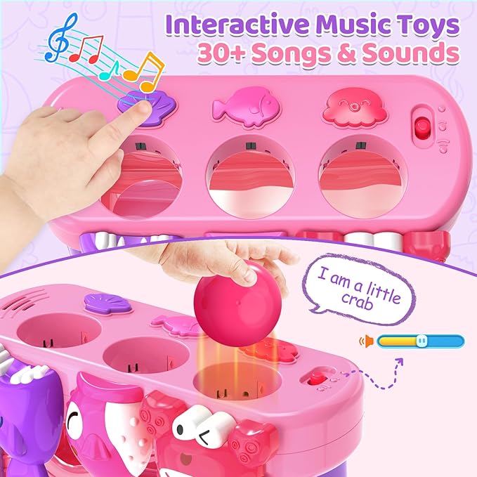 Toys for 1 2 Years Old, Interactive Feeding Toy with Music, Montessori Toys for Girl, Musical Cause and Effect Game for 12-18 Months, Christmas Birthday Gifts for Baby Toddlers Age 1-2