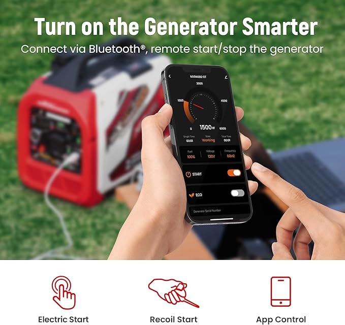 maXpeedingrods 4000 Watt Dual Fuel Inverter Generator with Bluetooth® Control Start and Display, RV Ready, Electric Start, Quiet for Outdoor Camping, Home Backup, Garden，PGMA Compliant