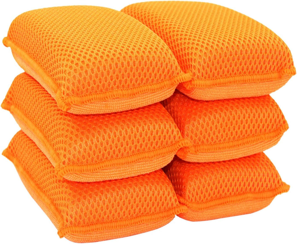 Commercial Miracle Microfiber Kitchen Sponge by Scrub-It - Large - Non-Scratch Heavy Duty Dishwashing Cleaning sponges- Machine Washable- (Orange, 6 Pack)