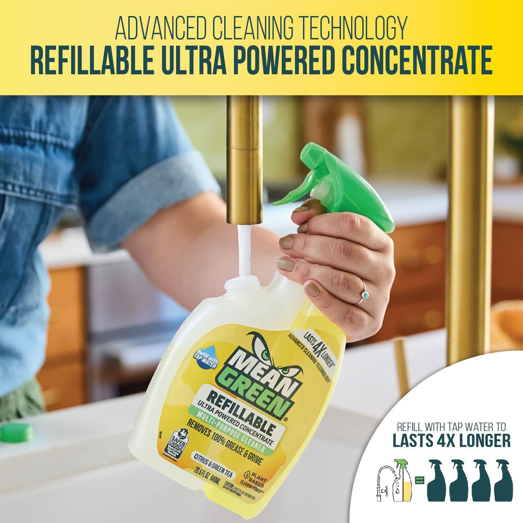 Mean Green Refillable Ultra Powered CONCENTRATE Multi Purpose Cleaner, Citrus & Green Tea, 14.3 fl oz 2-Pack
