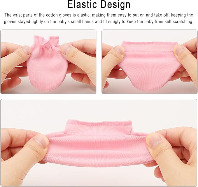 Newborn Baby Mittens No Scratch Cotton Elastic Wrist Gloves Infant Toddler Mittens for Baby Boy Girl 0-6 Months