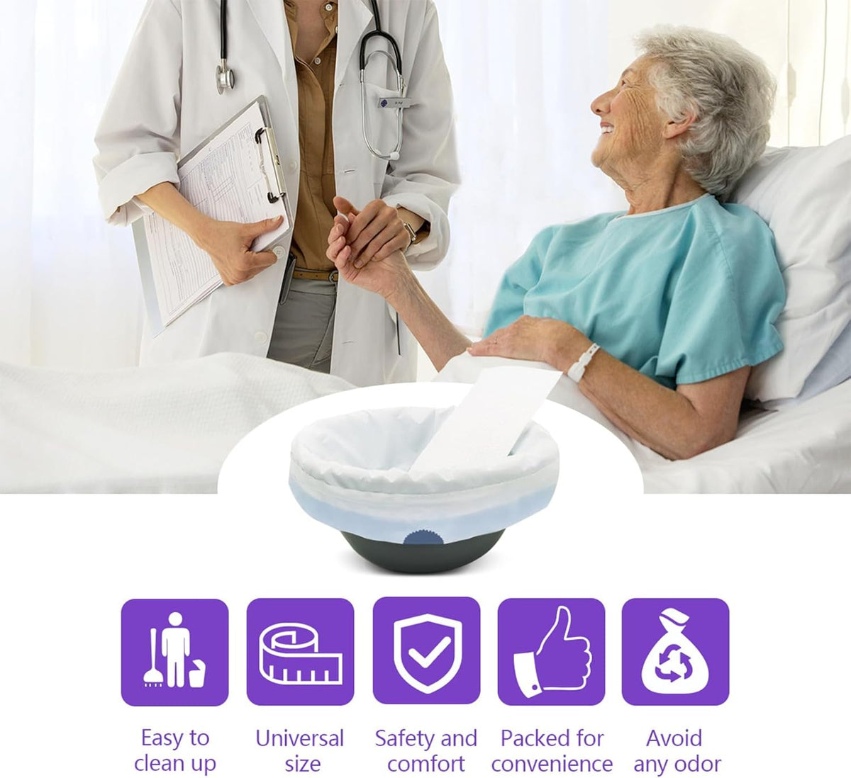 Senvok Commode Liners with Highly Absorbent Pads - 60 Pack | Lavender Scent | Leak-Proof Medical Grade Disposable Liners for Bedside Commode & Adult Toilet Care