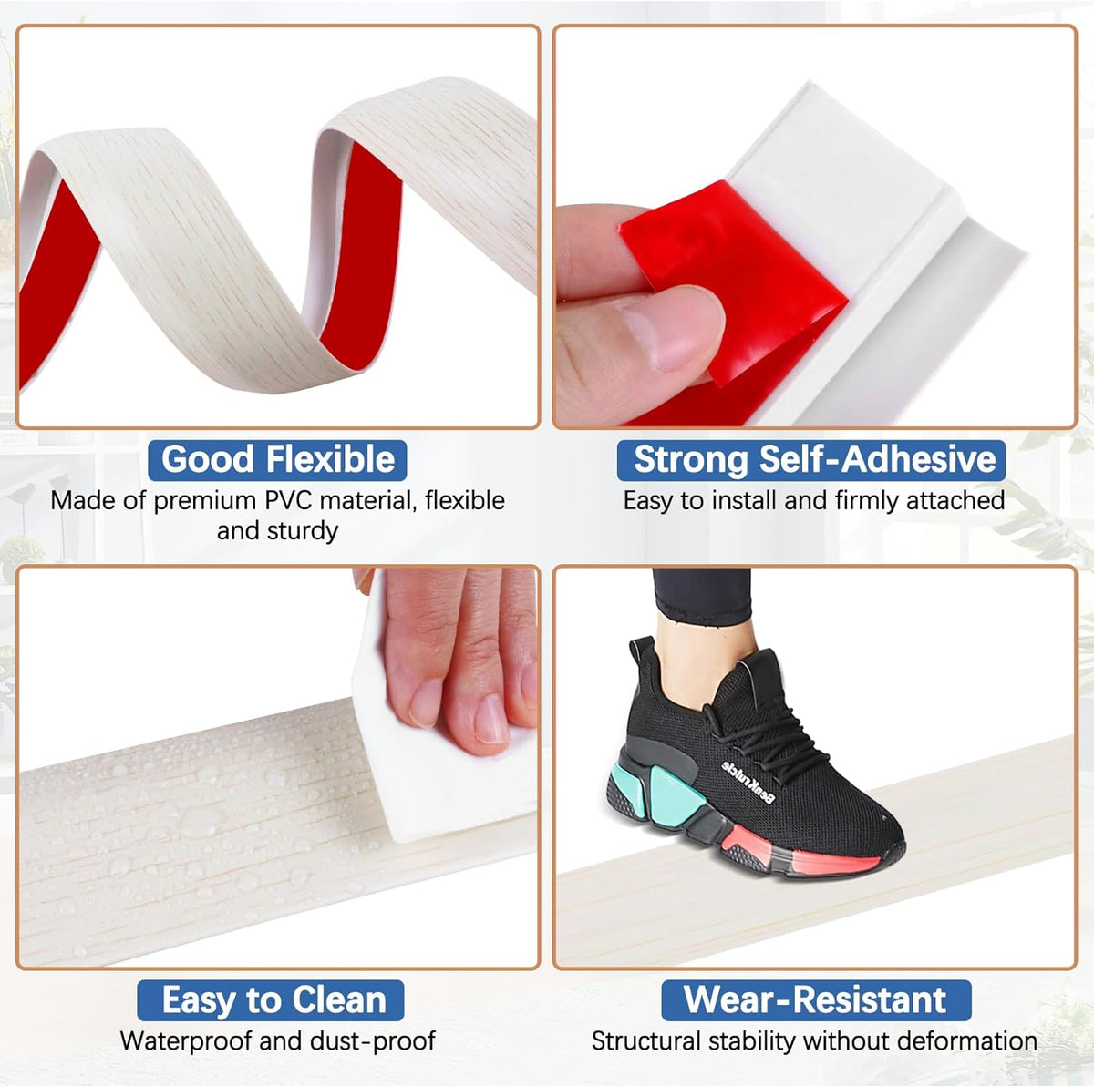 Vinyl Door Threshold Flooring Transition Strip Self Adhesive Carpet Edging Strip for Laminate Doorway Edge Threshold from 1/5" to 2/5" (Beige Wood Grain, 3.3 Ft)