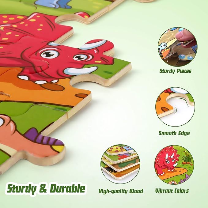SYNARRY Wooden Jigsaw Puzzles for Kids Age 3-5 Year Old, 4 Pack 24-40 Pieces Preschool Educational Learning Toys Gift Set for Children Boys and Girls, Sea Life, Insects, Animals, Dinosaurs Themes