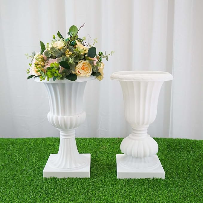 Efavormart 2 Pack - 20" PVC Urn Planter, Floral Pedestal Flower Pot White Plant Stand for Wedding, Party, Event, Home, Stage, Garden, Balcony Decoration