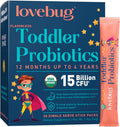 Lovebug Award Winning USDA Organic Probiotic for Toddlers & Kids | Multi-Strain 15 Billion CFU | Easy-to-Take Powder | Sugar Free | Ages 12 Months to 4 Years | 30 Count (Pack of 1)