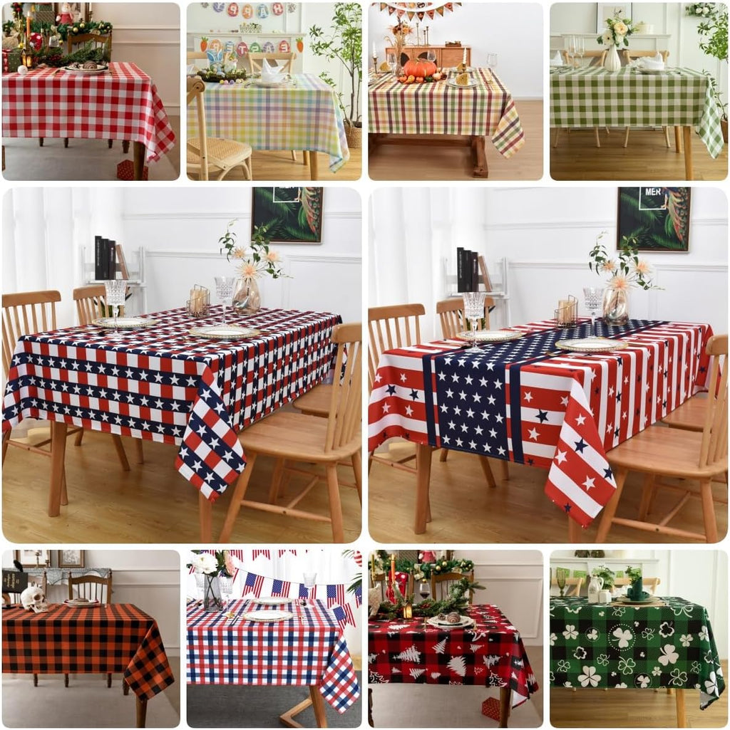 Waterproof Tartan Checkered Tablecloth Fabric - Rectangle 58x84 Inch Christmas Plaid Table Cloth for Indoor/Outdoor Use - Xmas Table Cover for Kitchen, BBQs, and Parties