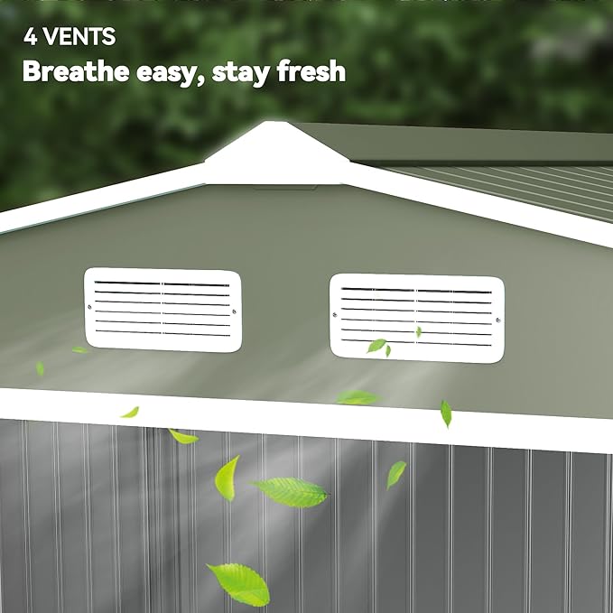 Outsunny 9' x 6' Outdoor Storage Shed, Garden Tool Metal Shed with Foundation Kit, Double Lockable Door, Air Vents and Sloping Roof, for Backyard, Patio, Lawn, Green