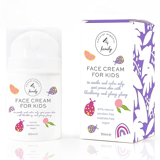 Gentle Face Cream Moisturizer for Kids and Preteens – Nourishing and Calming for All Skin Types – Natural Ingredients: Hyaluronic Acid and Vitamin E - Made in UK 50ml